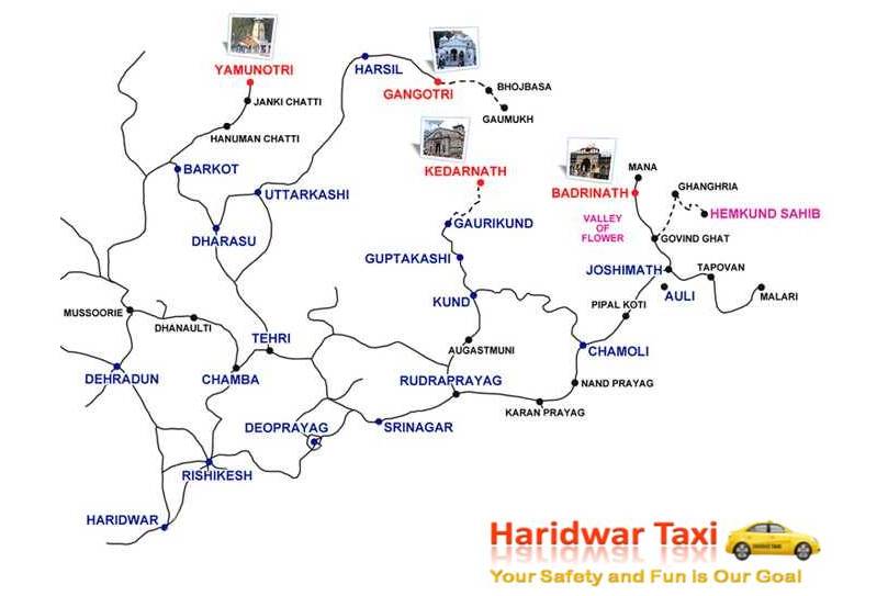 Haridwar to Chardham Road Map